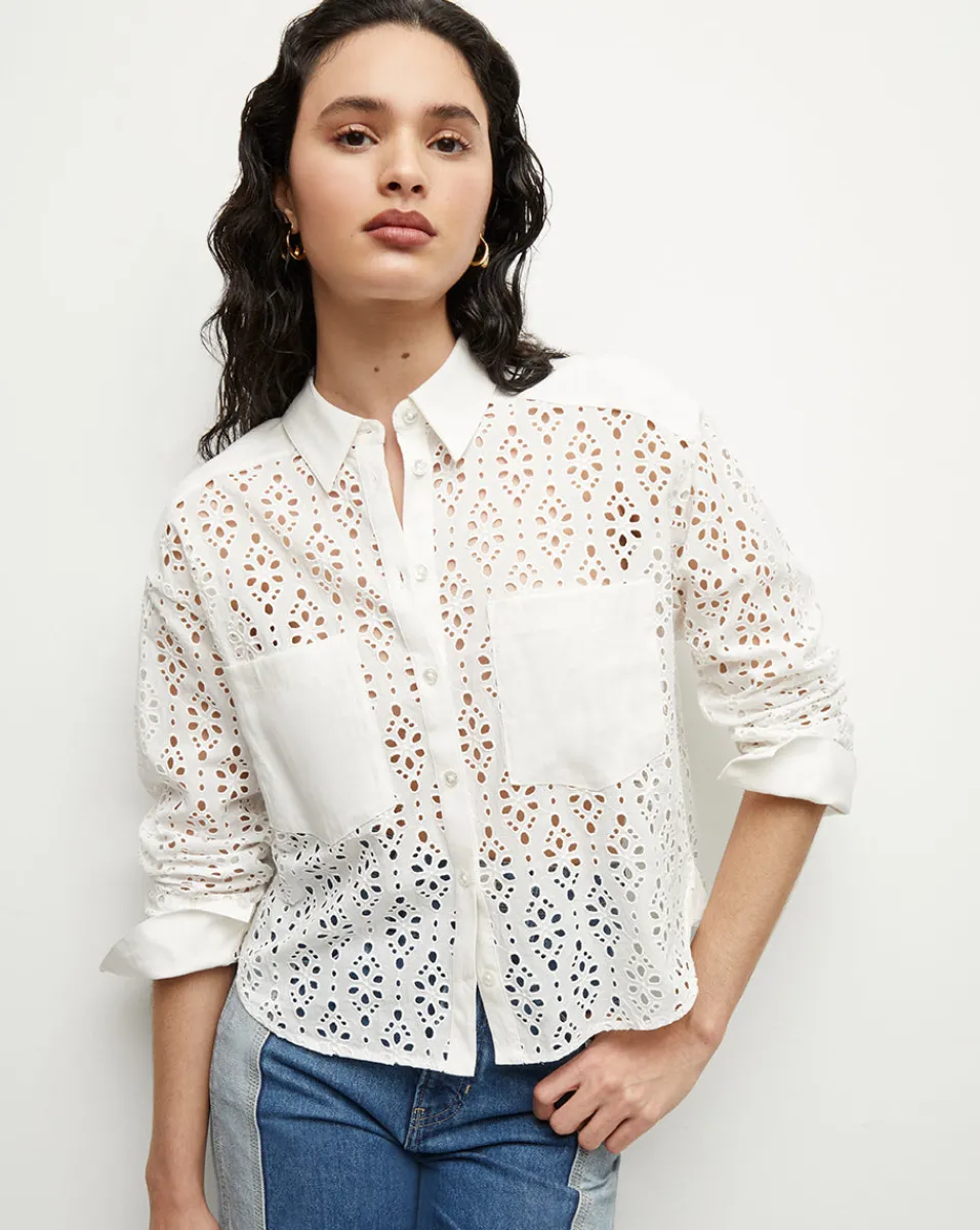 Fashion Veronica Beard Aderes Cotton Eyelet Shirt in White