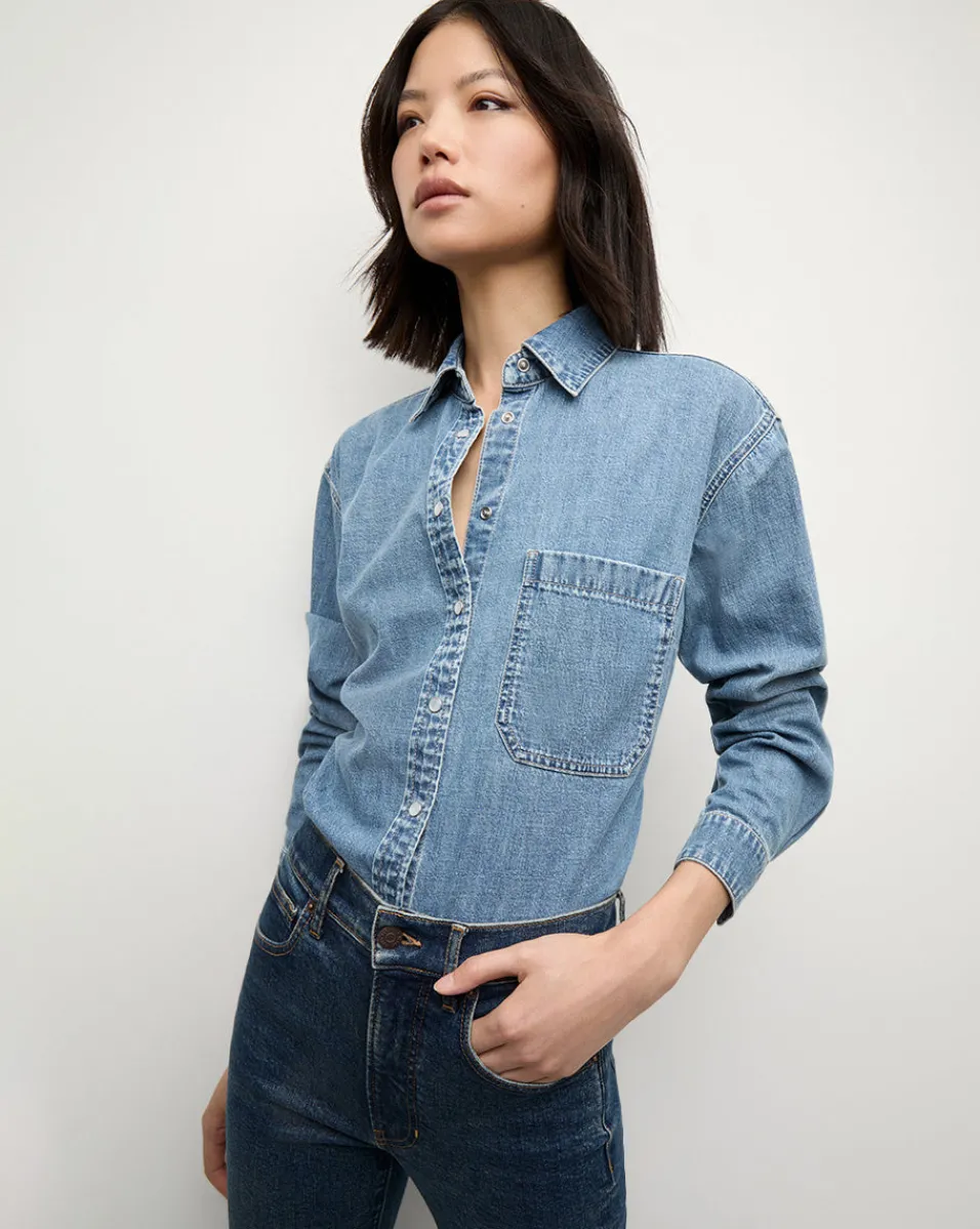 Outlet Veronica Beard Aderes Denim Shirt in Light Blue Starlight