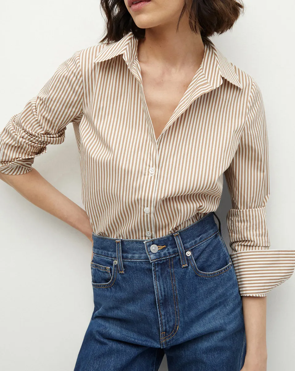 Cheap Veronica Beard Amelia Button-Down Shirt in Acorn/White