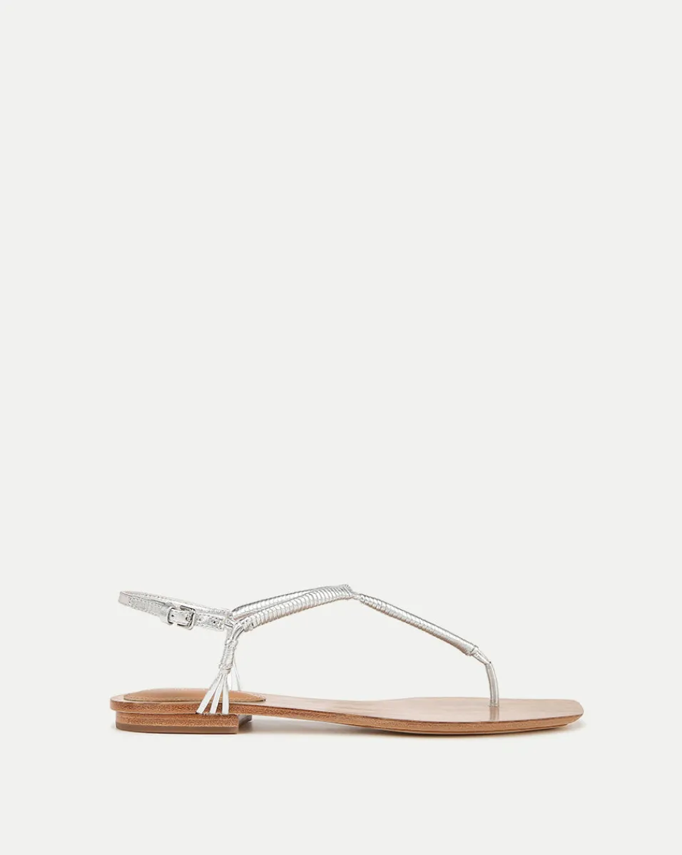 New Veronica Beard Amelia Metallic T-Strap Sandal Silver