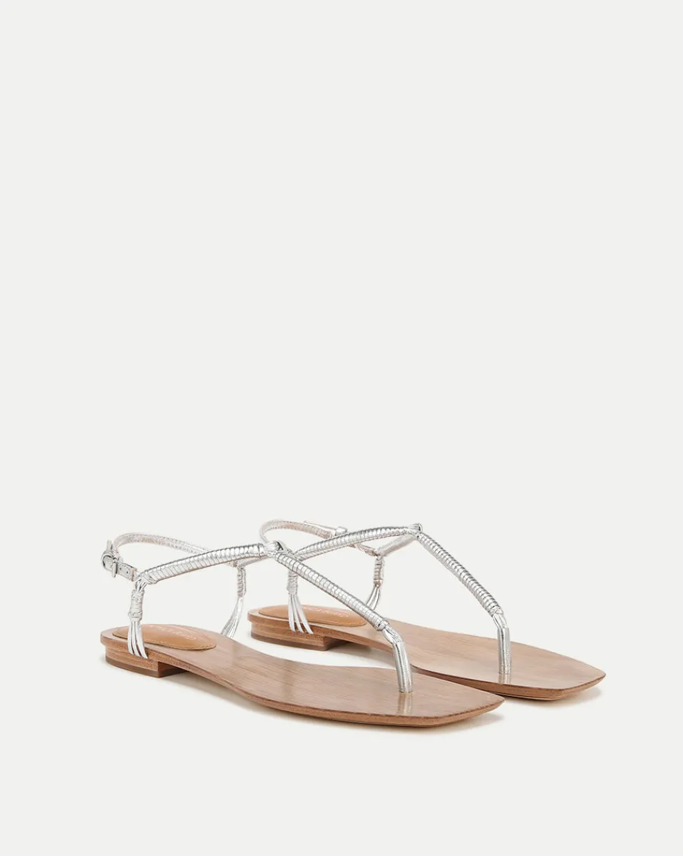 New Veronica Beard Amelia Metallic T-Strap Sandal Silver