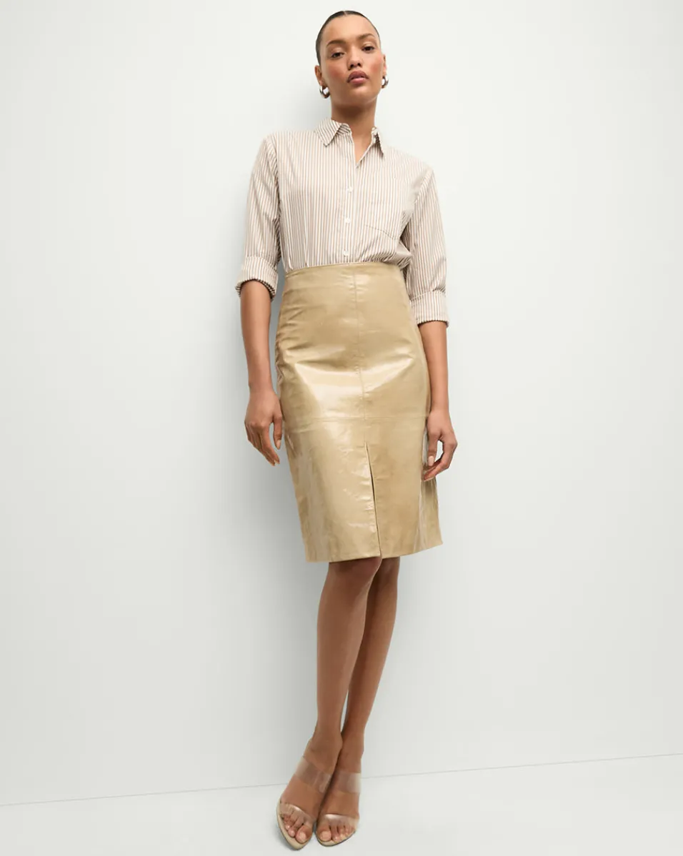 Shop Veronica Beard Anderson Coated Leather Skirt in Khaki