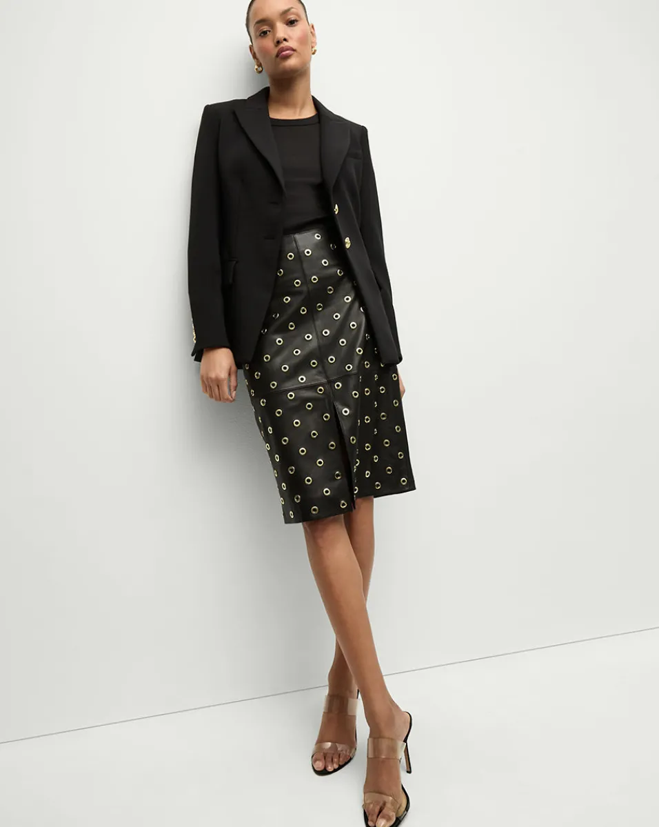 Fashion Veronica Beard Anderson Leather Grommet Skirt in Black Black/Gold