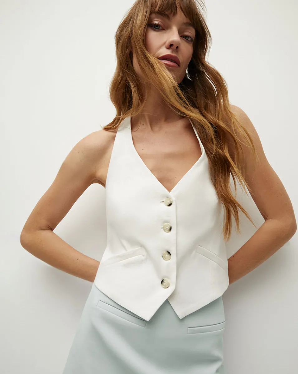 Best Sale Veronica Beard Arabella Stretch-Linen Vest in Off-White