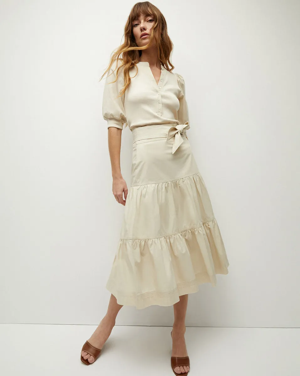 Clearance Veronica Beard Armida Midi Skirt in Limestone