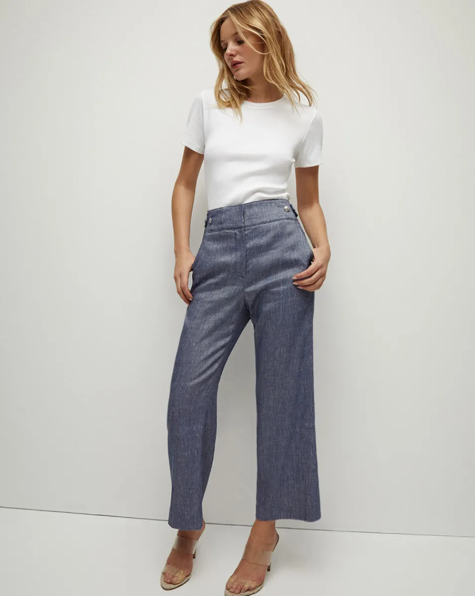 New Veronica Beard Aubrie Linen Pant in Blue Melange BlueMelange