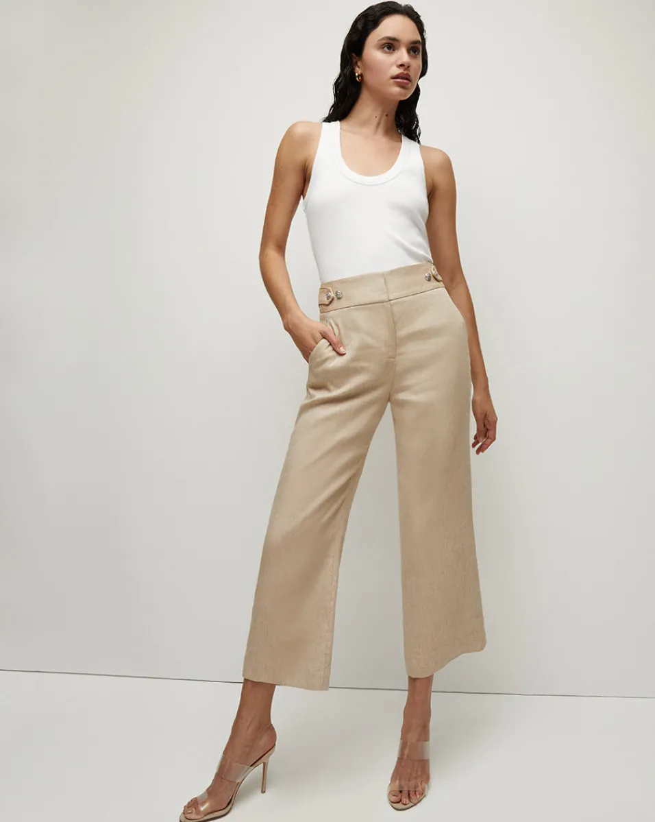 Cheap Veronica Beard Aubrie Women's Linen Cropped Pant KhakiMelange