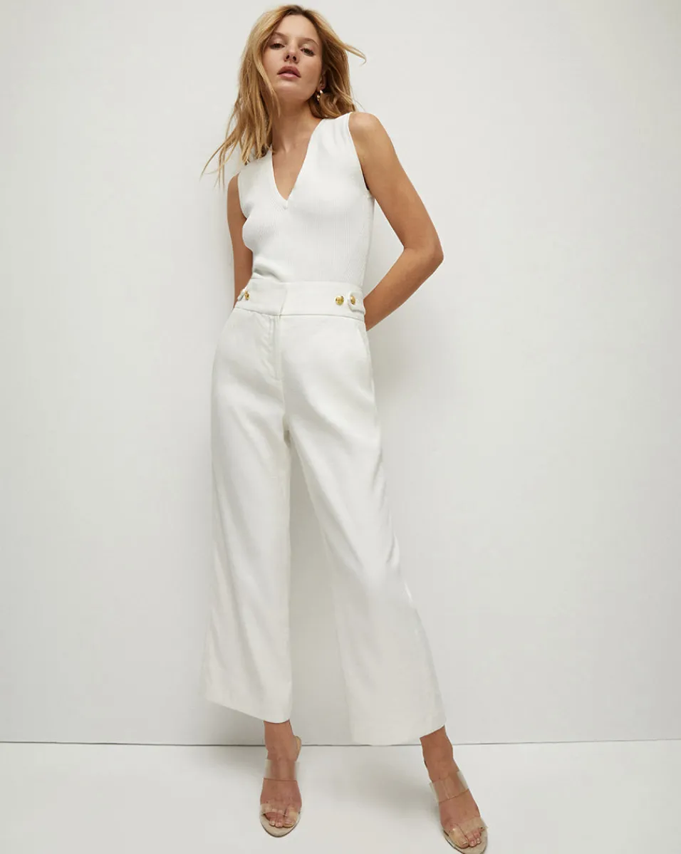 Shop Veronica Beard Aubrie Women's Linen Cropped Pant in Off-White