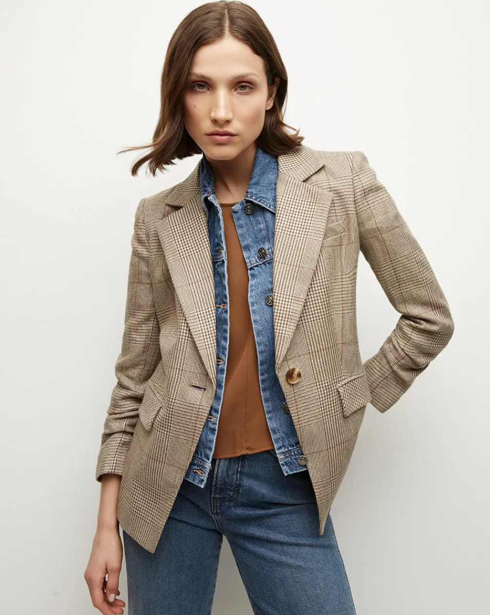 Best Sale Veronica Beard Battista Plaid Dickey Jacket in Ecru/Ochre