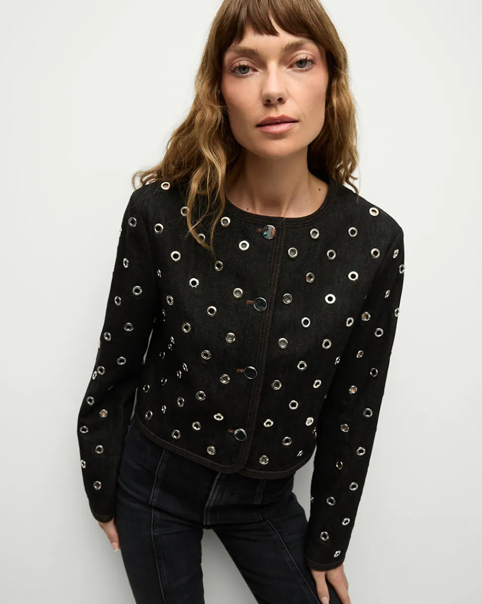 Online Veronica Beard Beale Grommet Jacket in Black | Studded Jacket WashedBlack/Silver