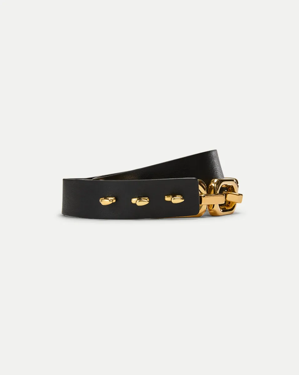 Best Sale Veronica Beard Beatrice Leather Belt in Black & Gold Black/Gold