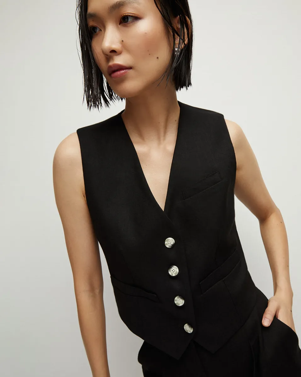 Outlet Veronica Beard Bennett Twill-Linen Vest in Black