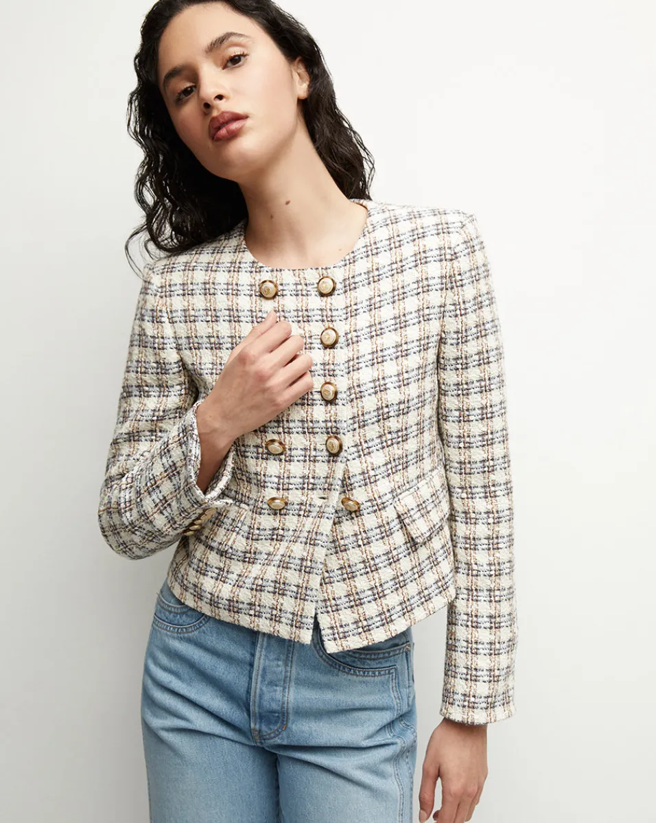 Cheap Veronica Beard Bentley Tweed Jacket in Ivory/Camel