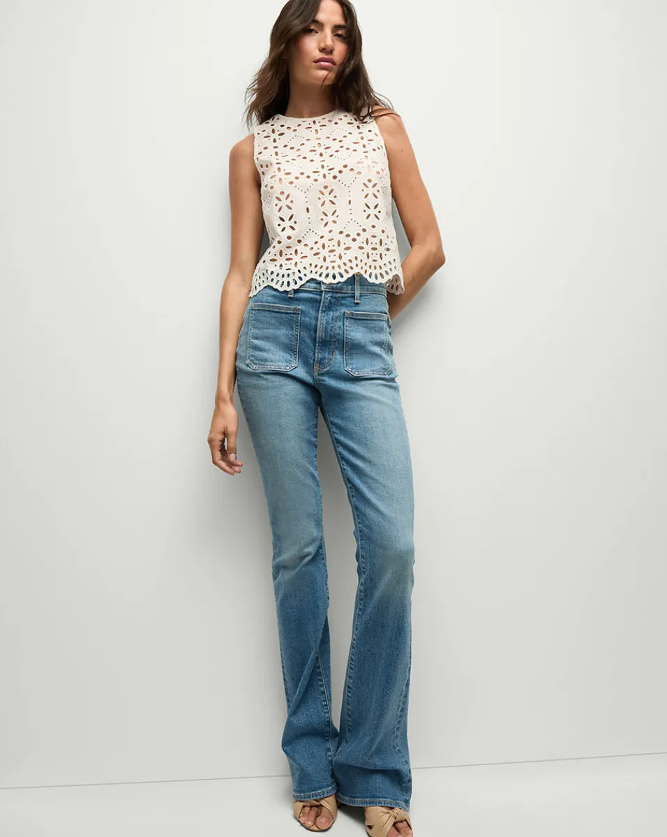 Hot Veronica Beard Beverly Patch-Pocket Skinny-Flare Jean in Seawater Stone SeawaterStone