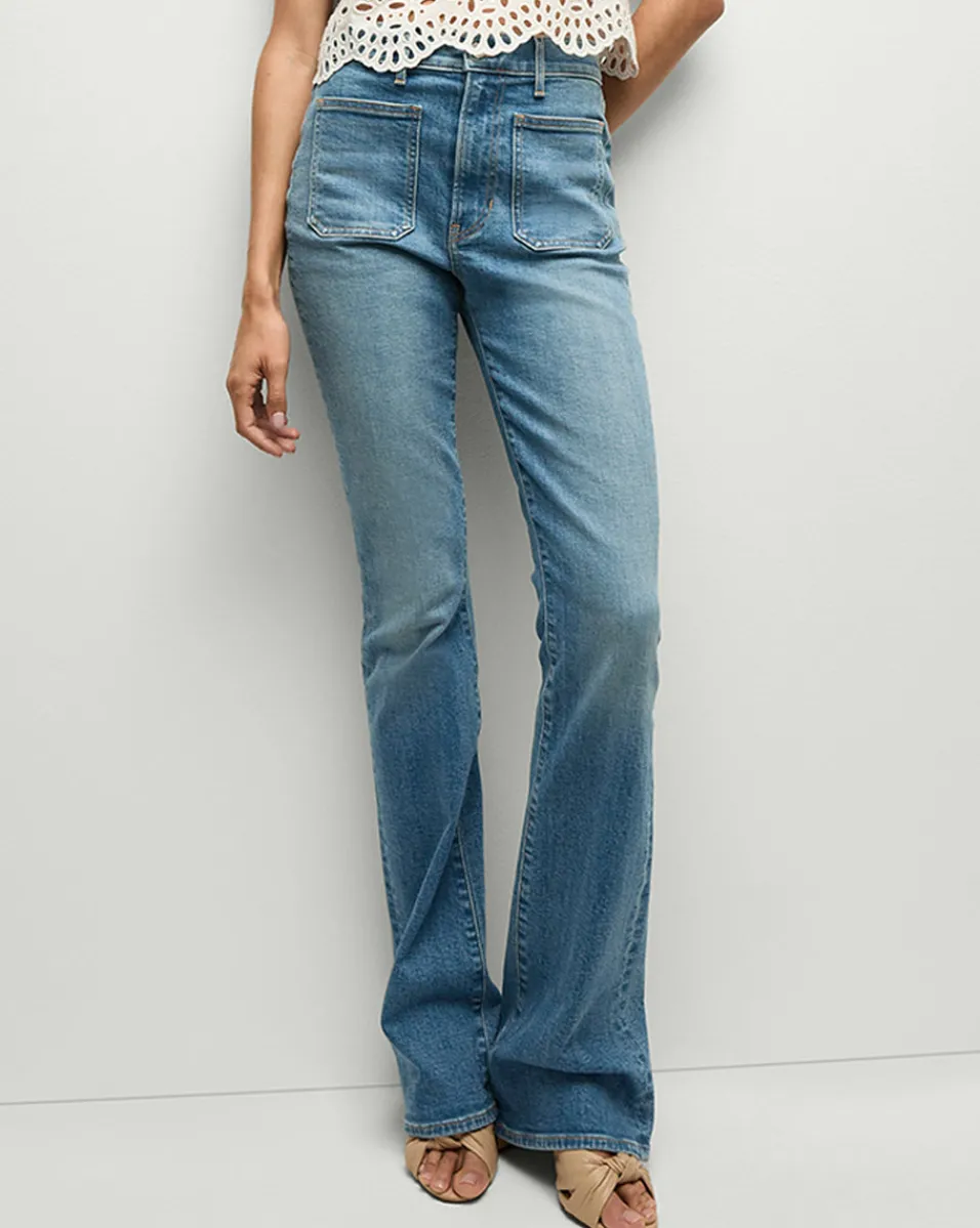 Hot Veronica Beard Beverly Patch-Pocket Skinny-Flare Jean in Seawater Stone SeawaterStone