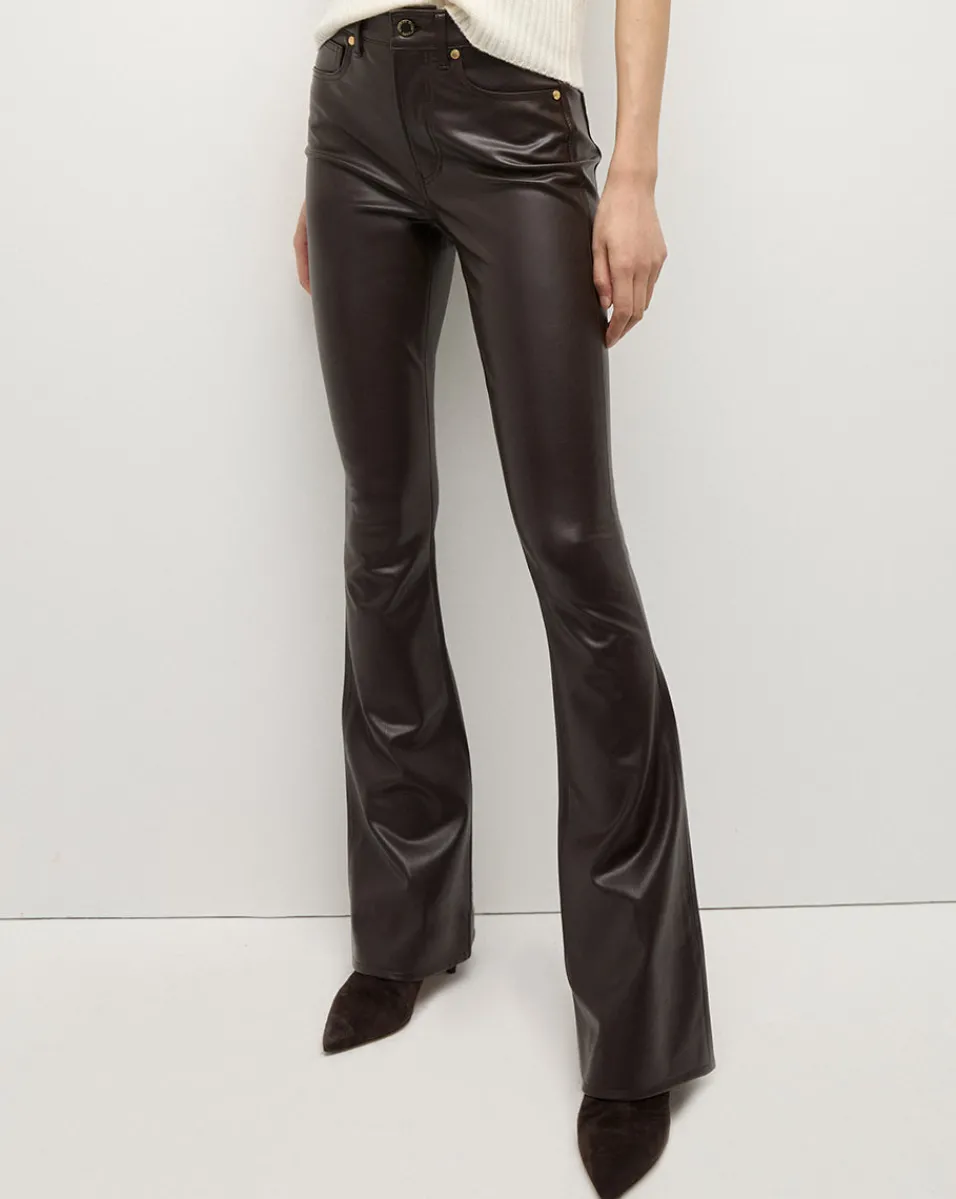 Discount Veronica Beard Beverly Vegan Leather Skinny-Flare Pant in Dark Chocolate DarkChocolate