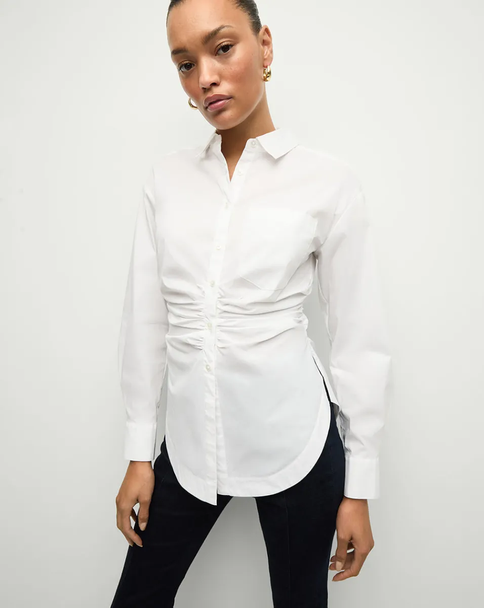 New Veronica Beard Bosco Ruched Shirt in | Cinched Shirt White