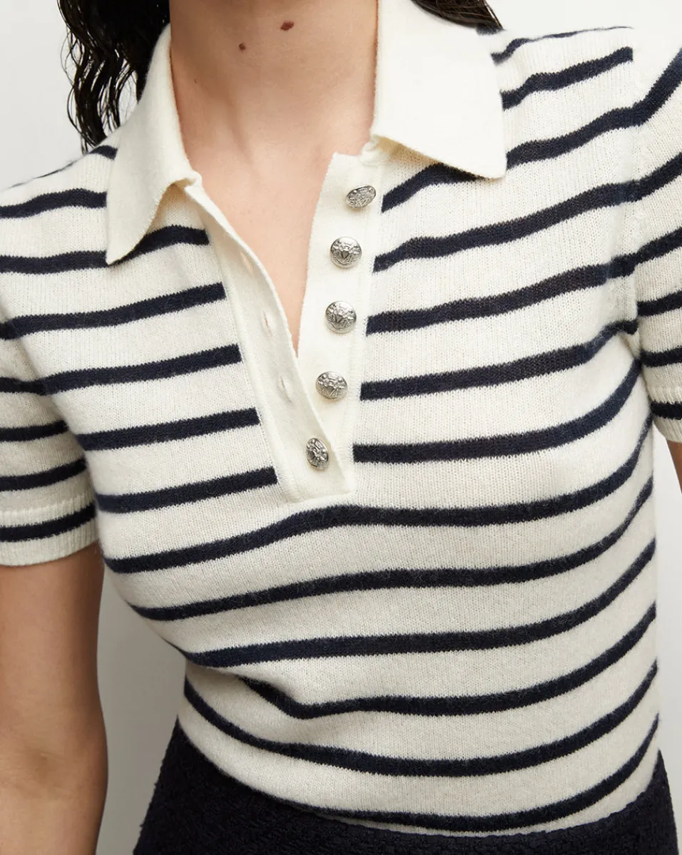 Sale Veronica Beard Brandt Cashmere Polo in Ivory/Navy