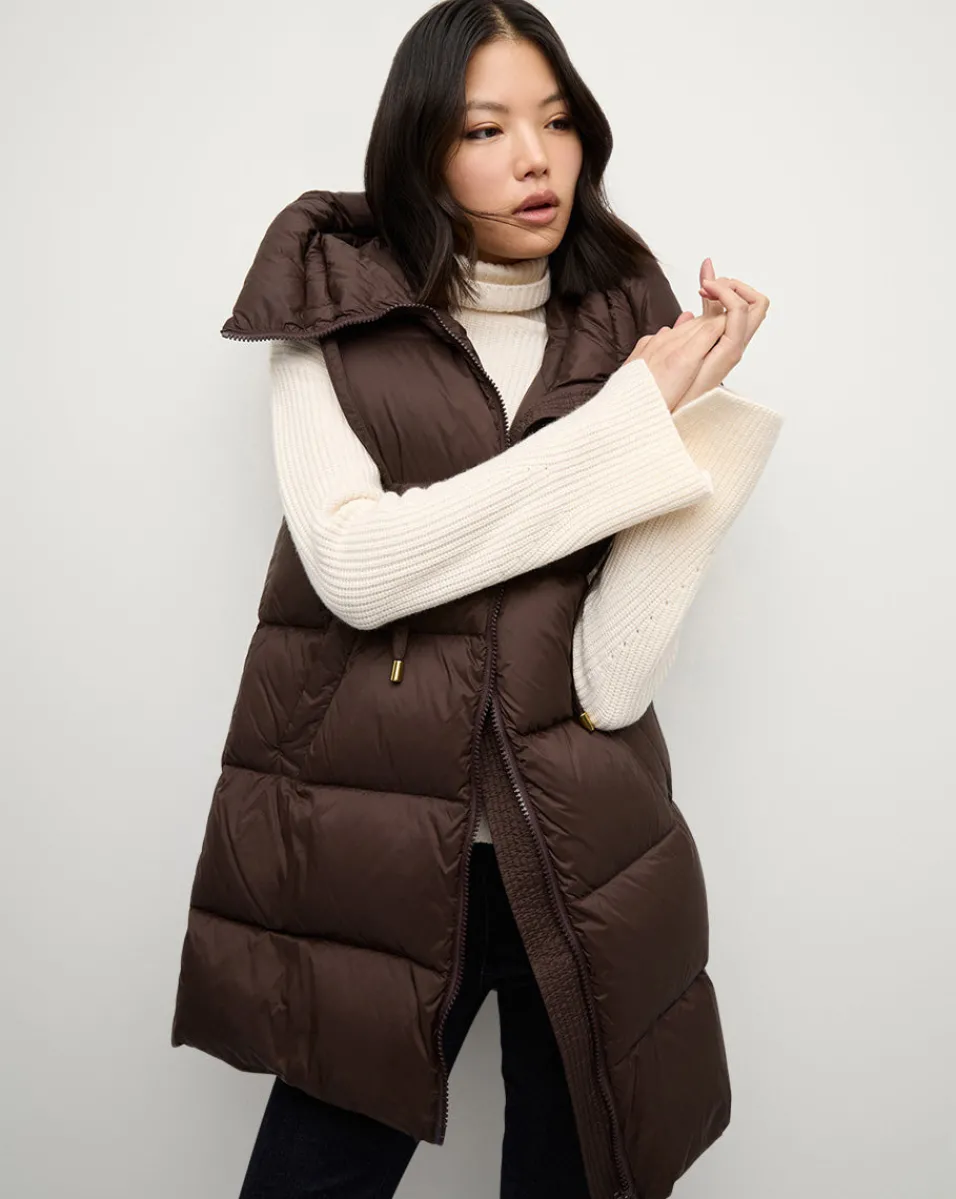 Discount Veronica Beard Bria Puffer Vest in Dark Chocolate DarkChocolate