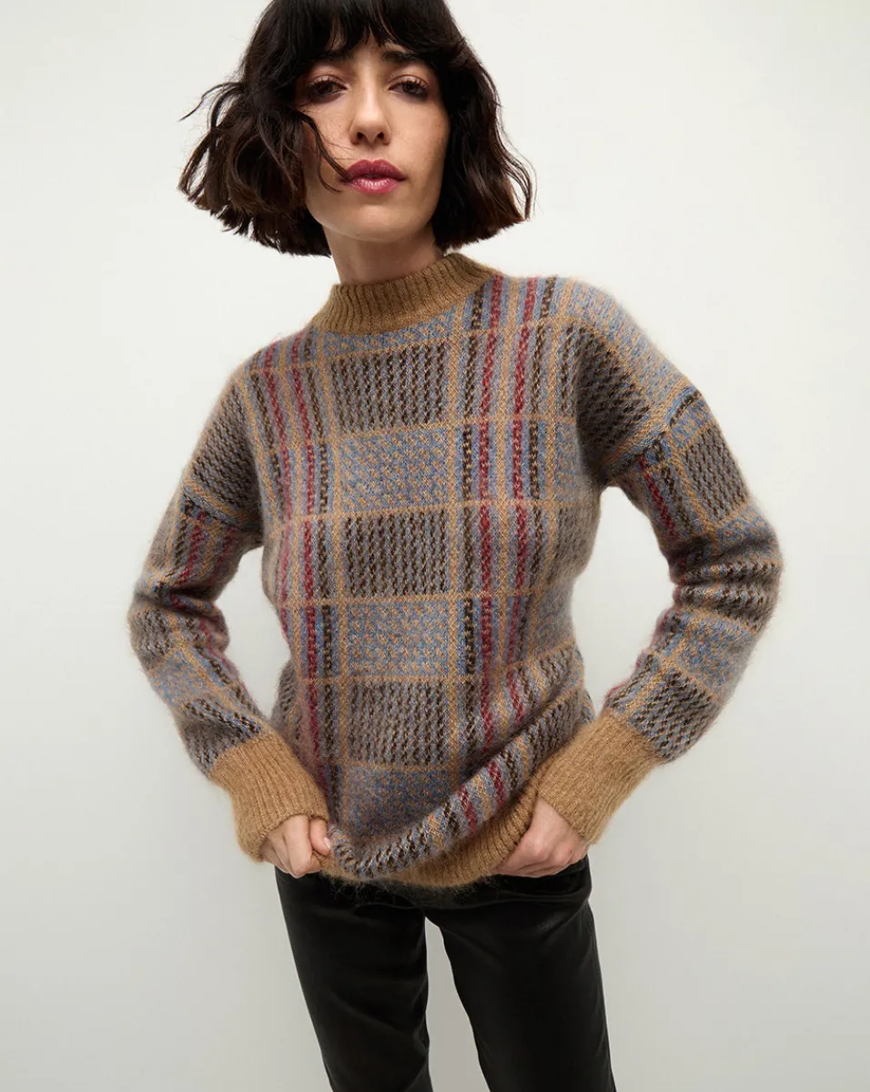 Fashion Veronica Beard Bristol Plaid Sweater in Russet RussetMulti