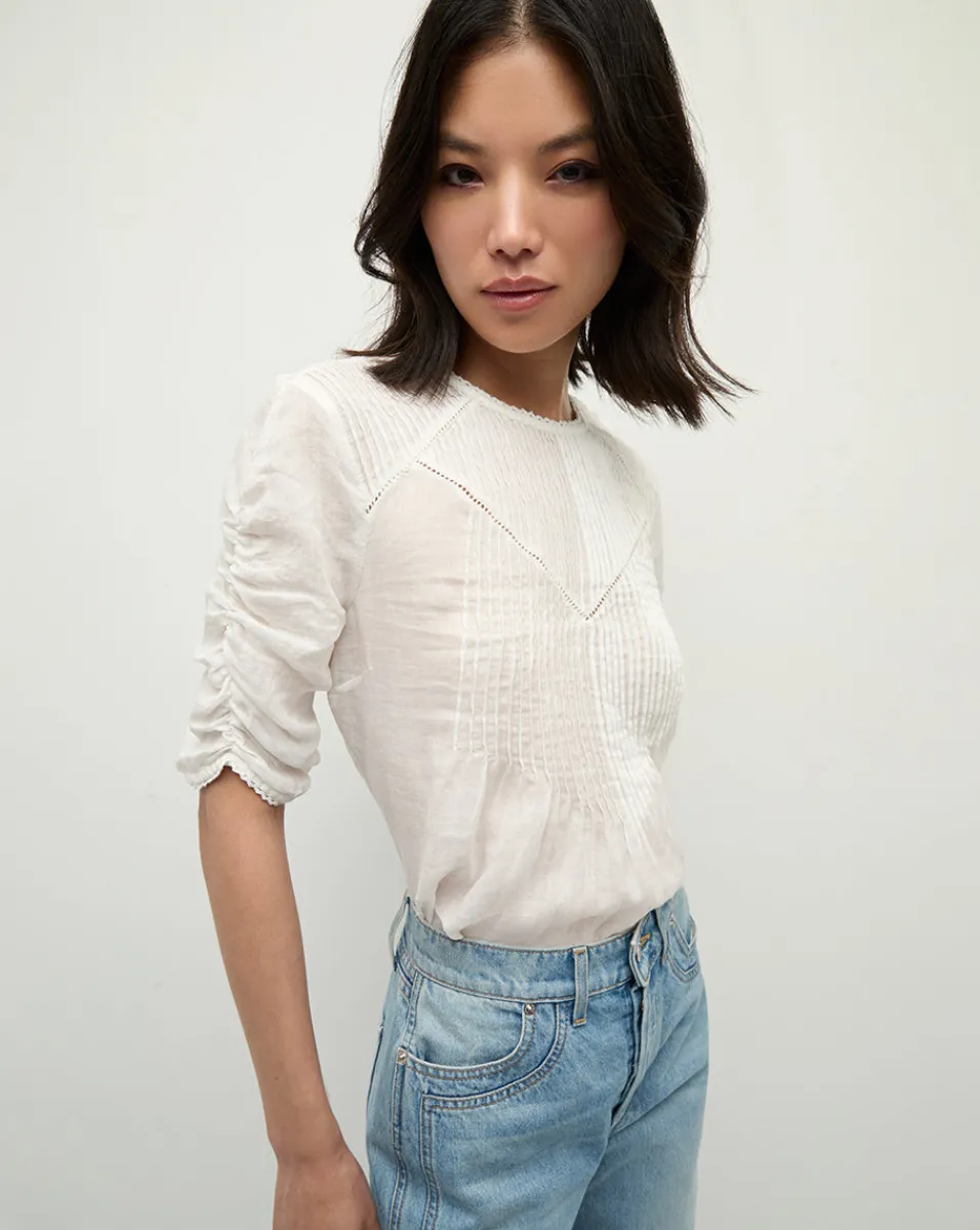 Cheap Veronica Beard Bryce Pleated Top in Off-White