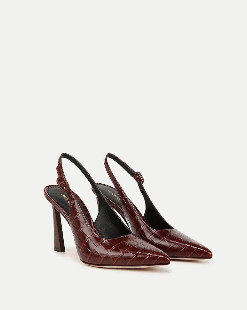 Sale Veronica Beard Callie Croc-Embossed Slingback Pump in Sepia