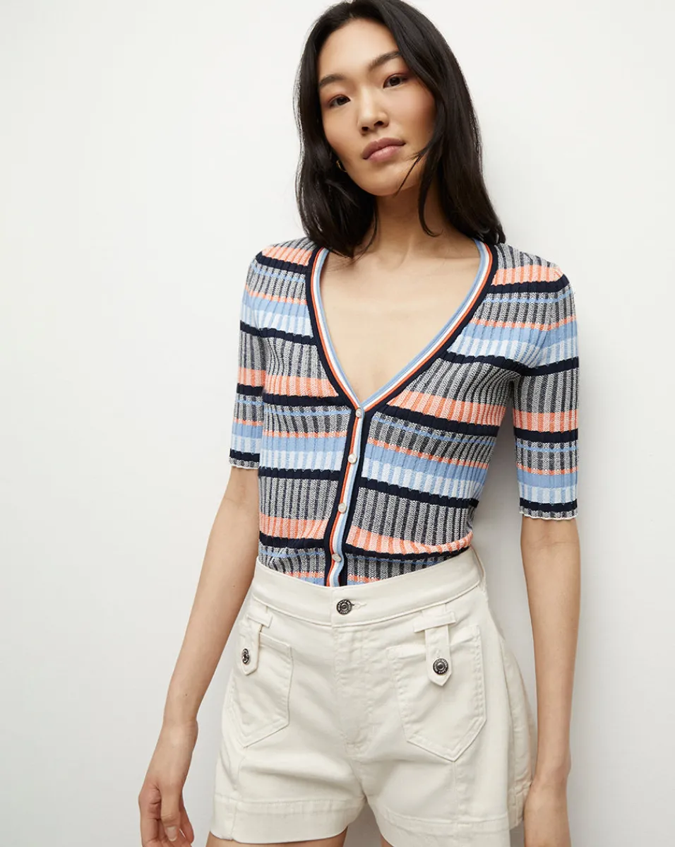 Shop Veronica Beard Calliope Ribbed Cardigan in Blue Multi BlueMulti