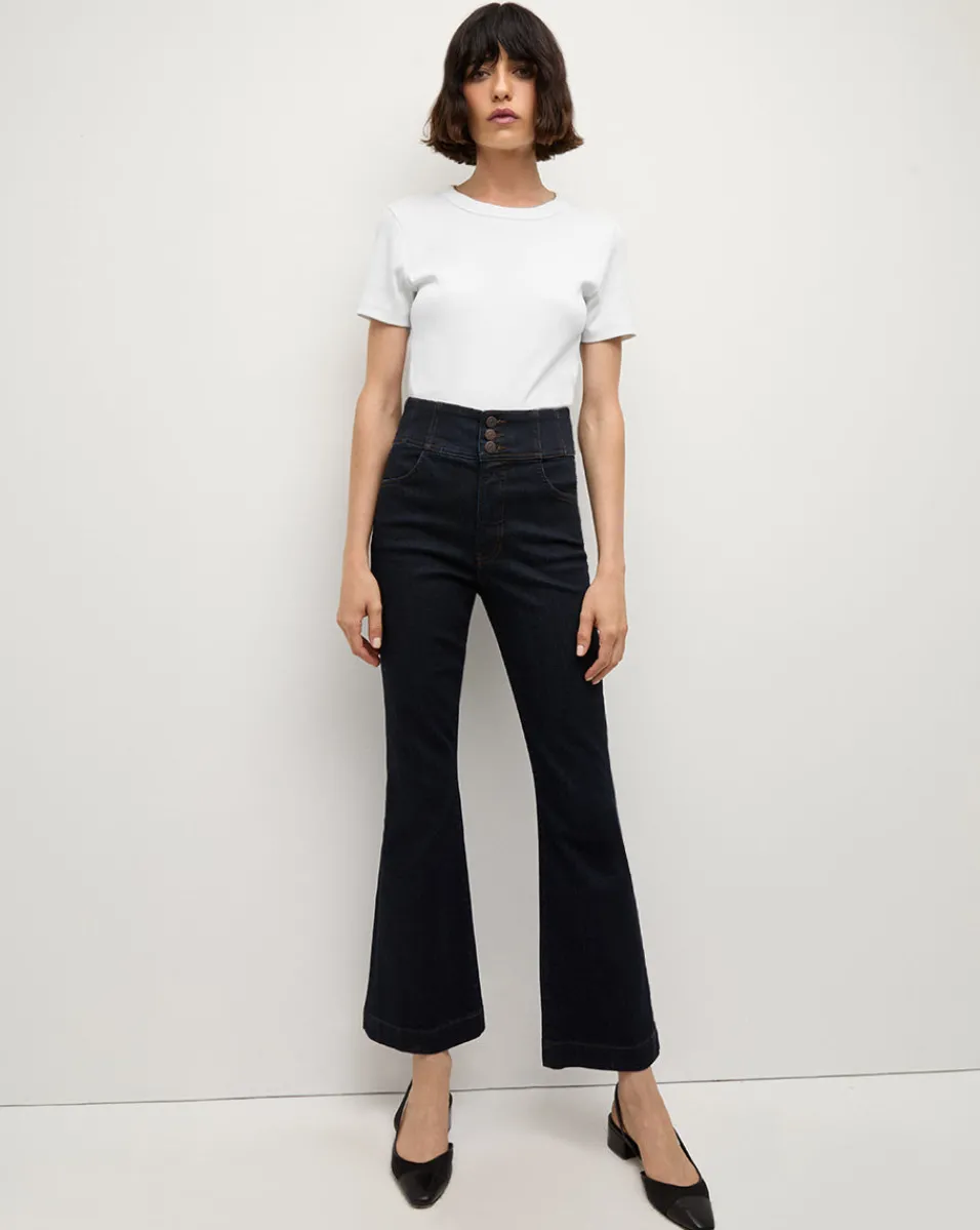 Clearance Veronica Beard Carson Corset Waist Kick-Flare Jean in Indigo Rinse IndigoRinse