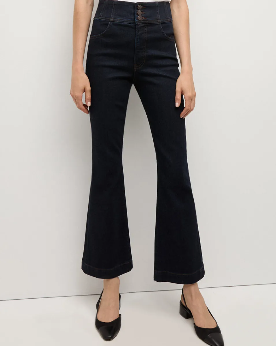 Clearance Veronica Beard Carson Corset Waist Kick-Flare Jean in Indigo Rinse IndigoRinse