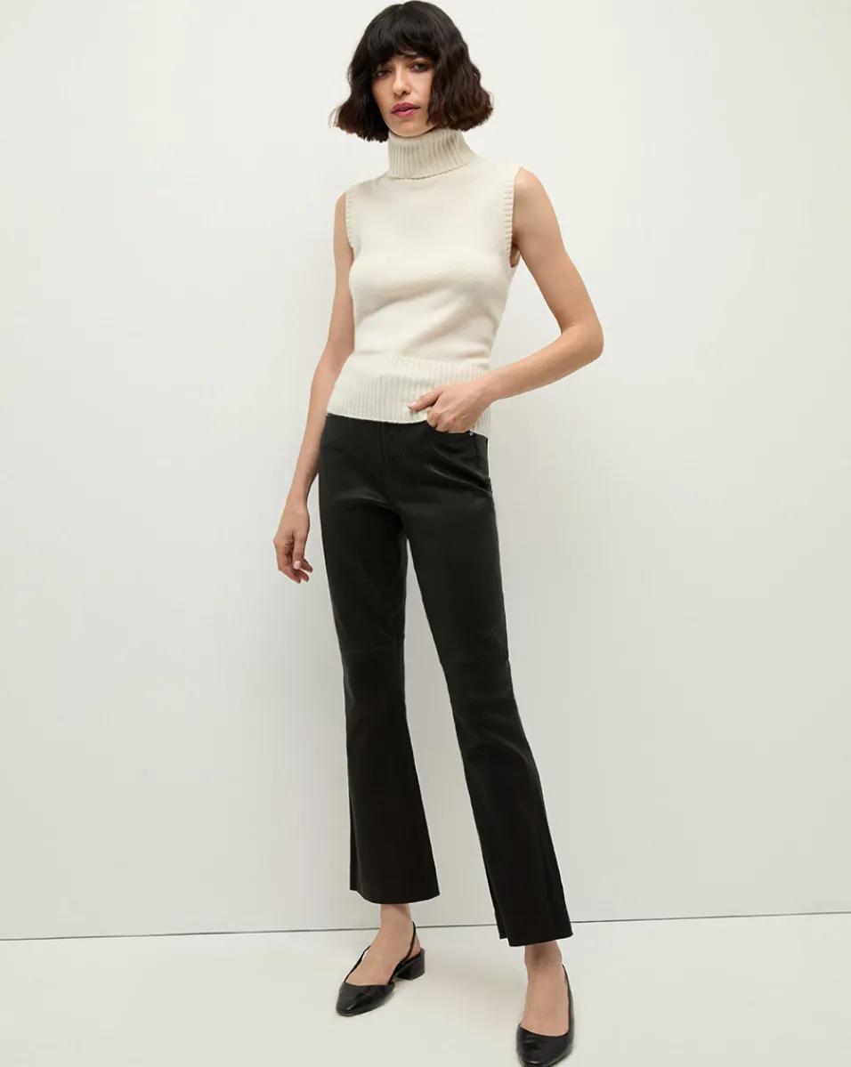 Outlet Veronica Beard Carson Kick-Flare Leather Pant in Black