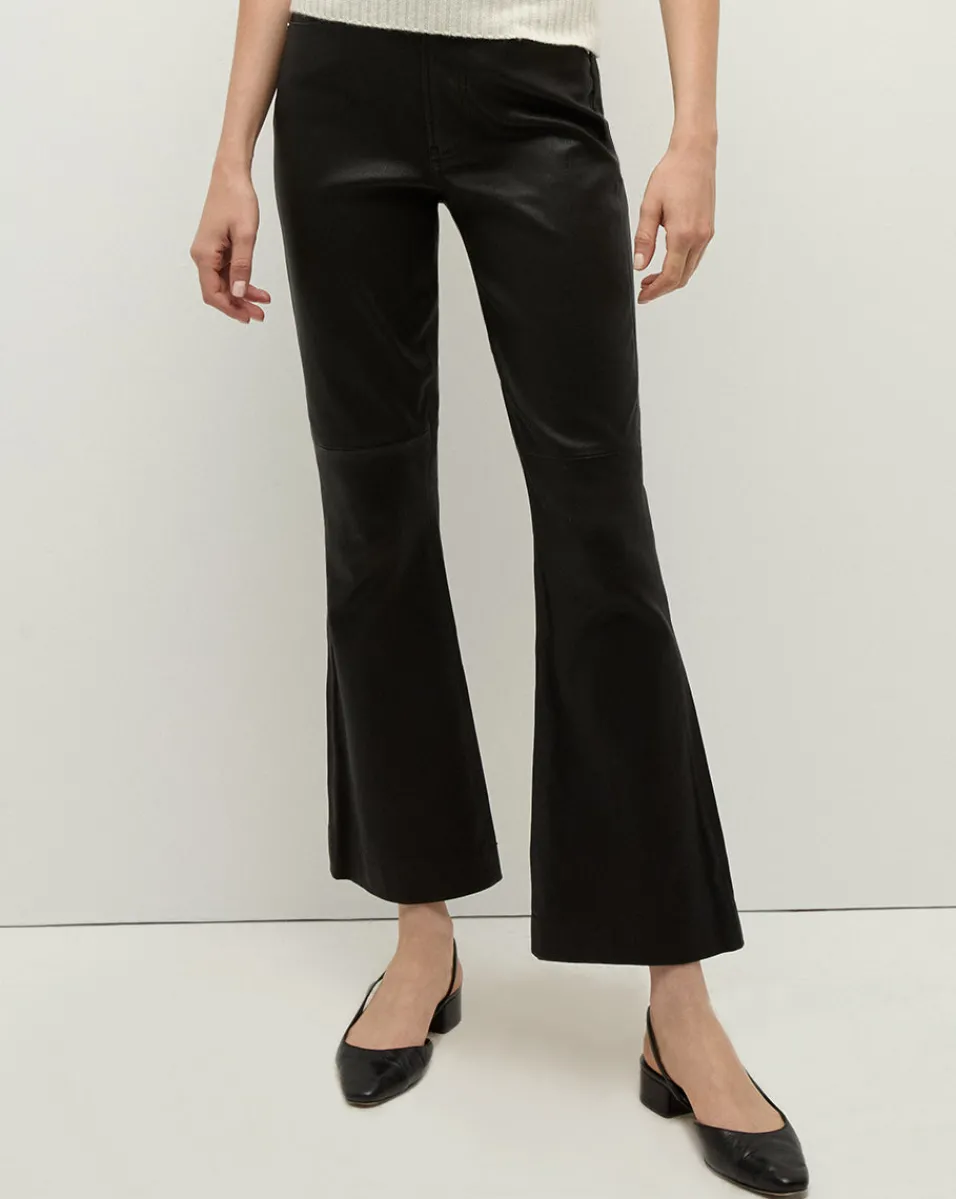 Outlet Veronica Beard Carson Kick-Flare Leather Pant in Black