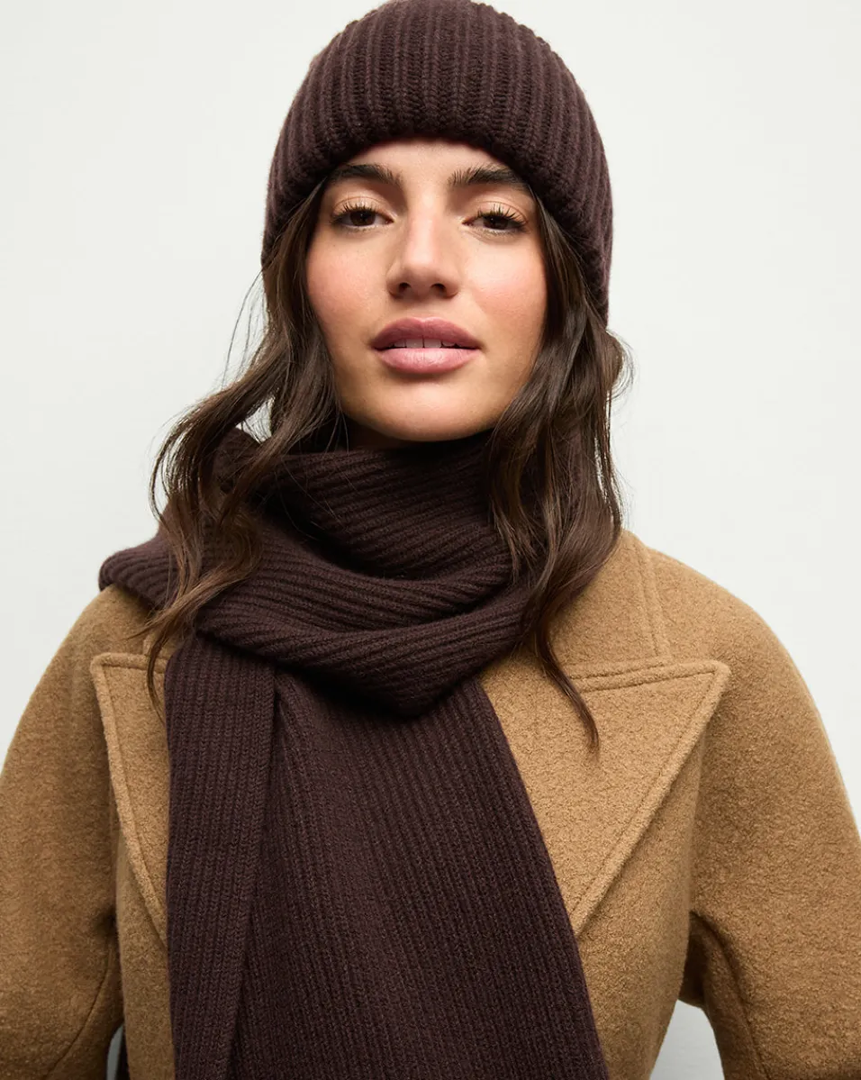 Sale Veronica Beard Cashmere Foldover Beanie in Dark Chocolate DarkChocolate