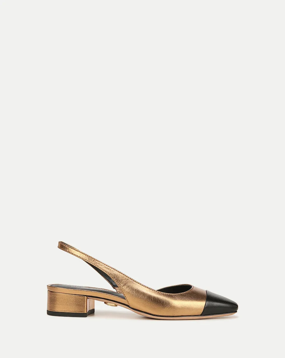 Fashion Veronica Beard Cecile Cap-Toe Leather Slingback Gold/Black