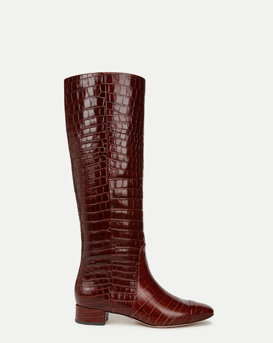 Best Veronica Beard Cecile Croc Knee High Boots in Brown Sepia