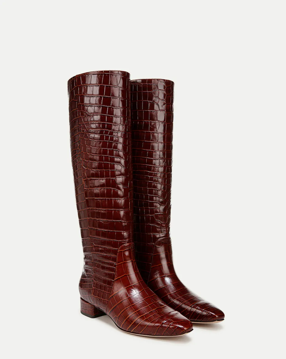 Best Veronica Beard Cecile Croc Knee High Boots in Brown Sepia