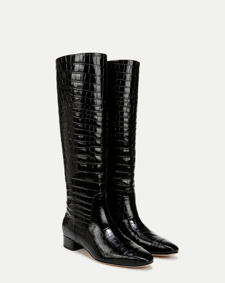 Cheap Veronica Beard Cecile Croc-Embossed Tall Boot in Black