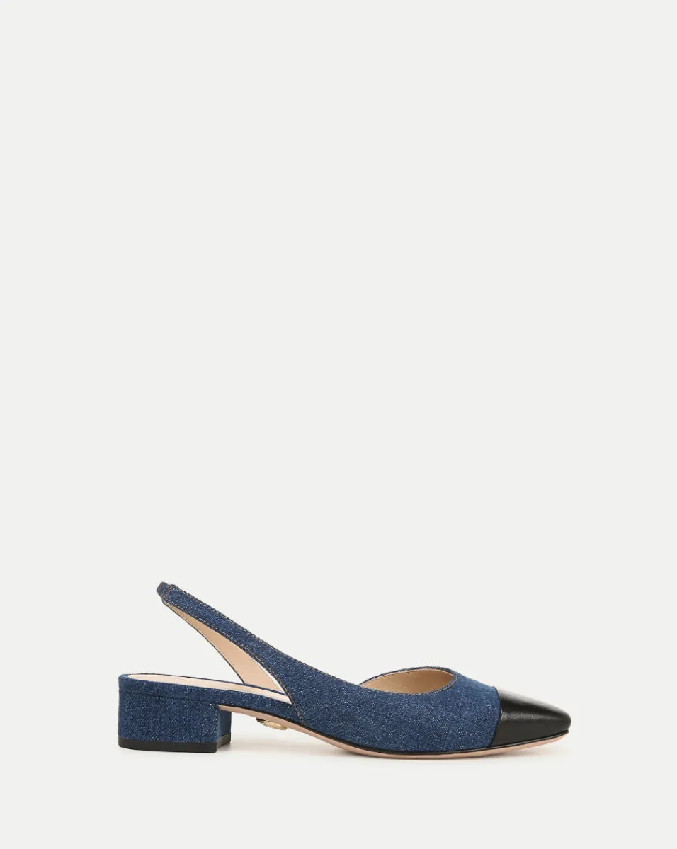 Clearance Veronica Beard Cecile Denim Cap-Toe Slingback in Indigo/Black