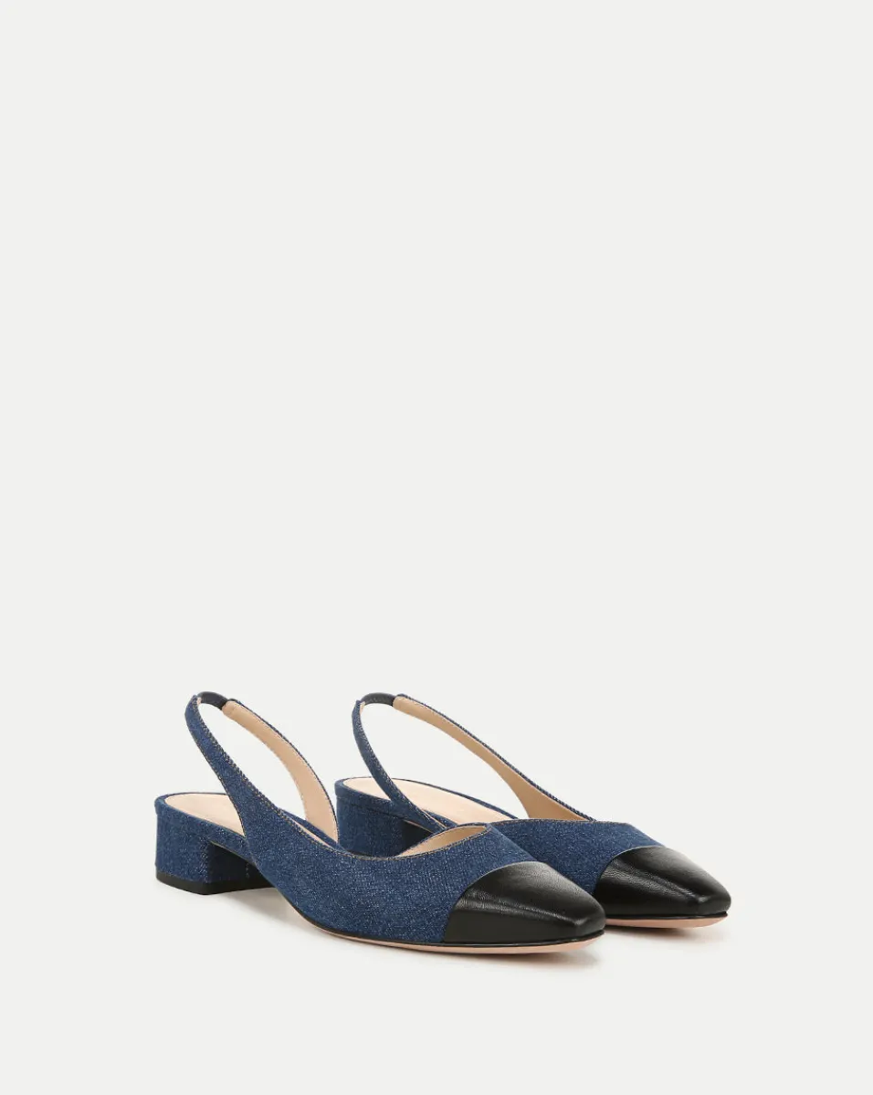 Clearance Veronica Beard Cecile Denim Cap-Toe Slingback in Indigo/Black