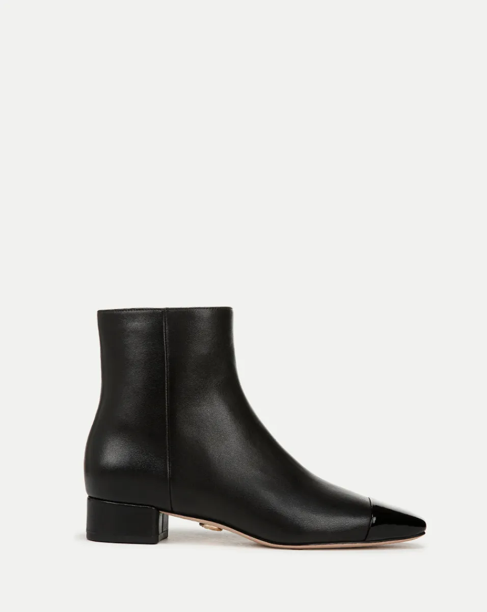 Discount Veronica Beard Cecile Leather Cap-Toe Bootie in Black/Black