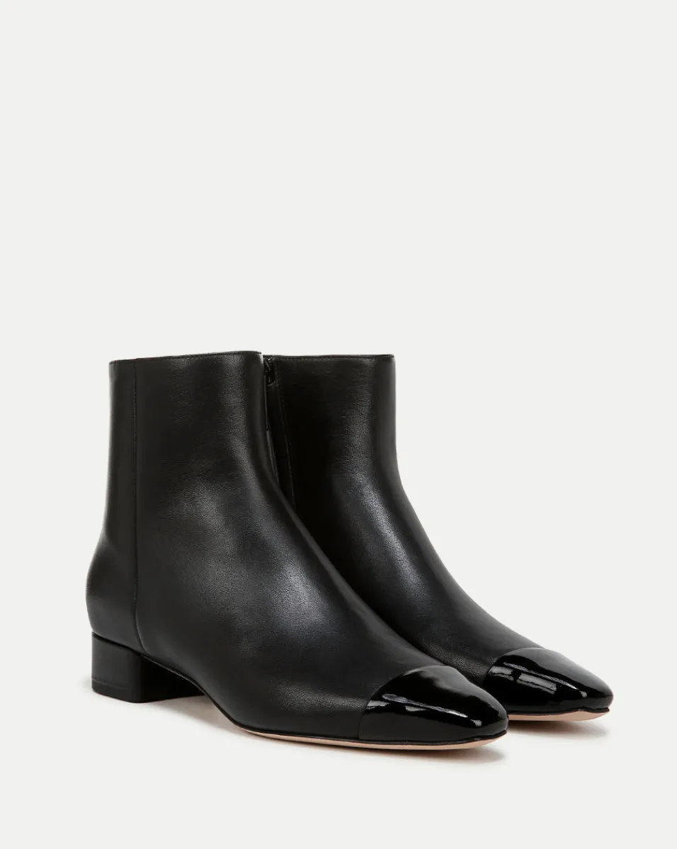 Discount Veronica Beard Cecile Leather Cap-Toe Bootie in Black/Black