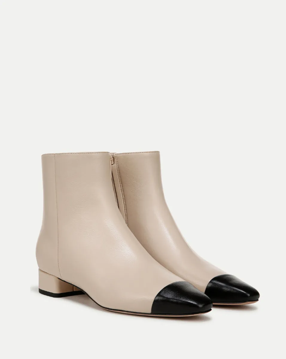 Outlet Veronica Beard Cecile Leather Cap-Toe Bootie in Ecru/Black