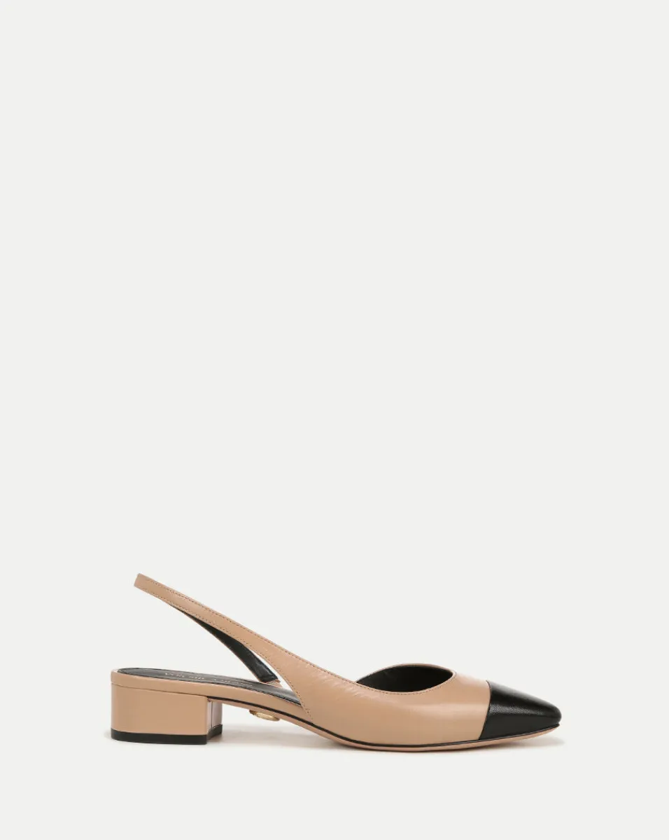 New Veronica Beard Cecile Leather Cap-Toe Slingback in Bisque/Black