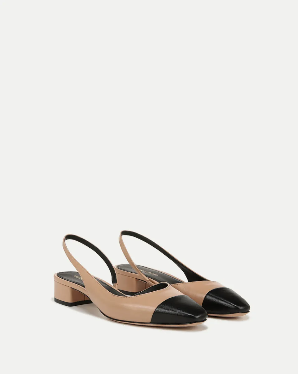 New Veronica Beard Cecile Leather Cap-Toe Slingback in Bisque/Black