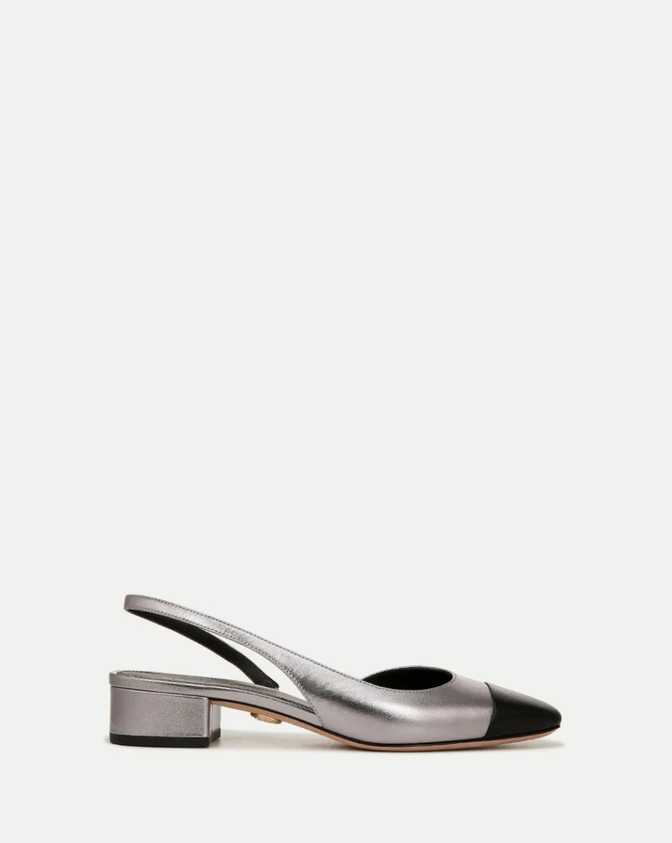 Best Sale Veronica Beard Cecile Leather Cap-Toe Slingback in Silver/Black