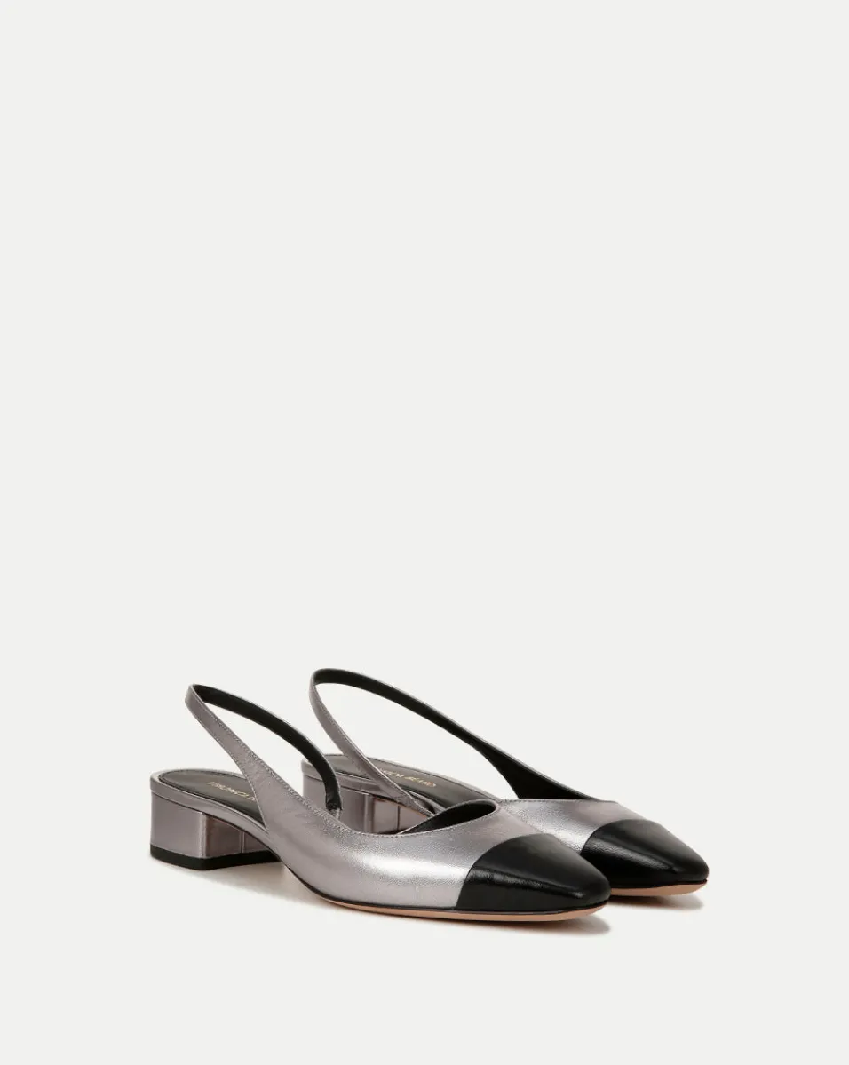 Best Sale Veronica Beard Cecile Leather Cap-Toe Slingback in Silver/Black