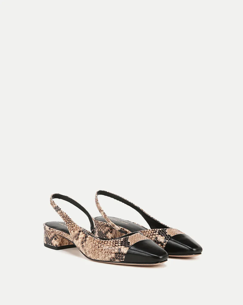 Cheap Veronica Beard Cecile Snakeskin-Embossed Slingback in Latte/Black