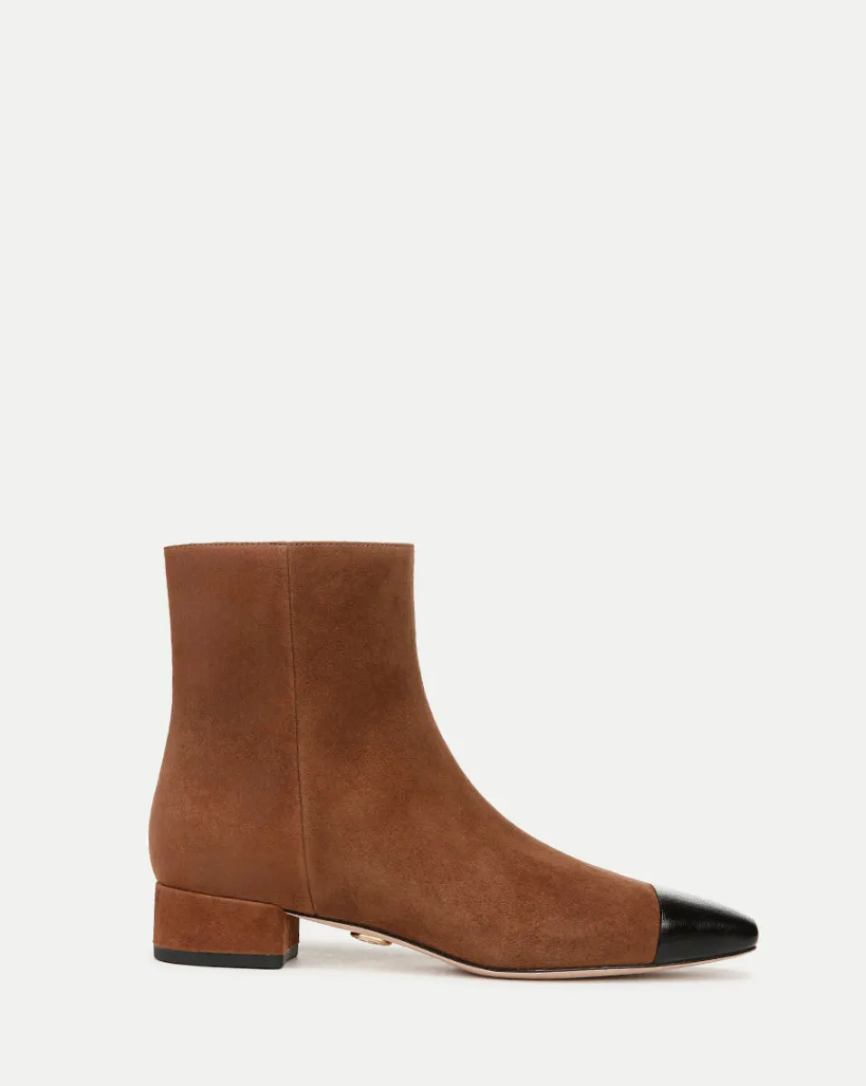 Sale Veronica Beard Cecile Suede Cap-Toe Bootie in Cedar/Black