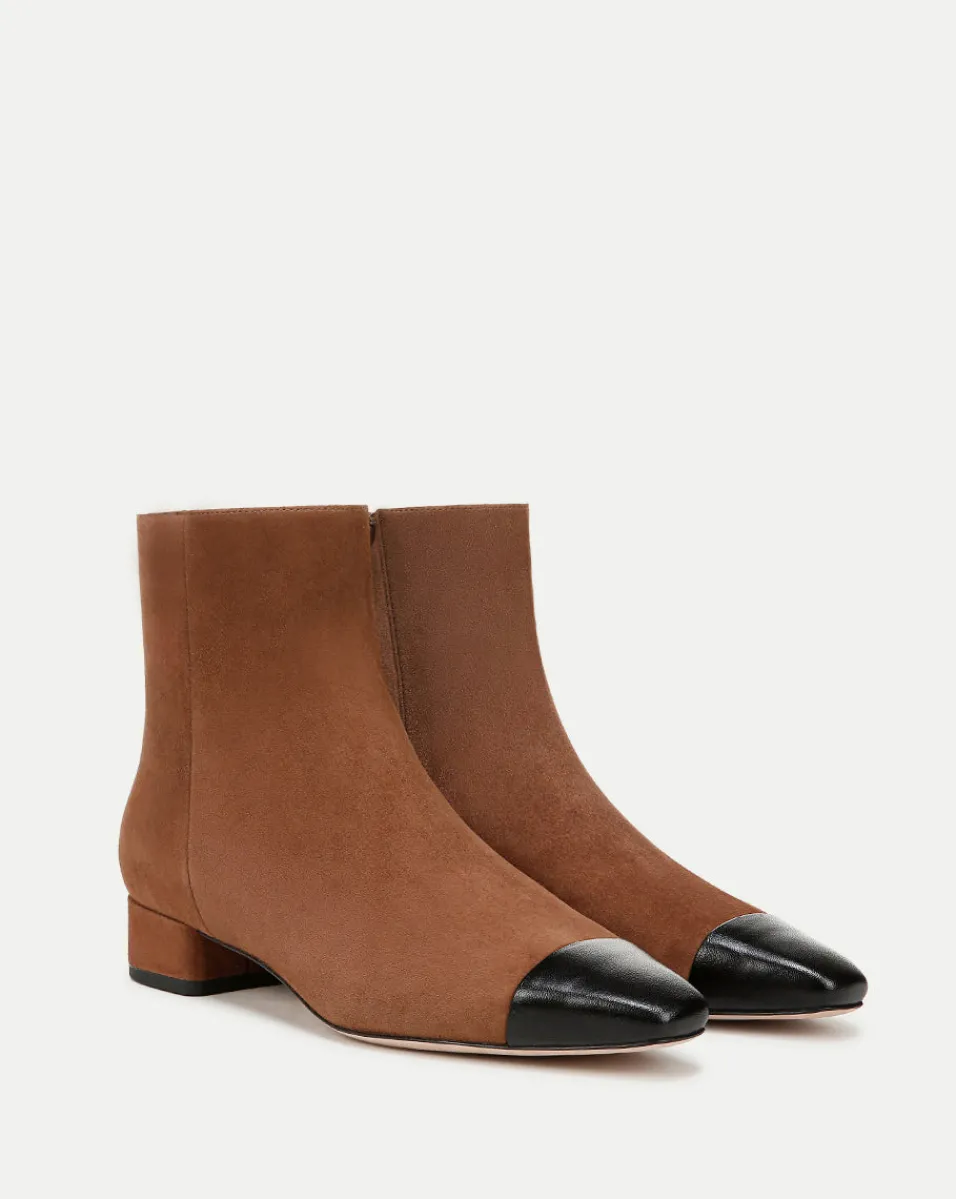 Sale Veronica Beard Cecile Suede Cap-Toe Bootie in Cedar/Black