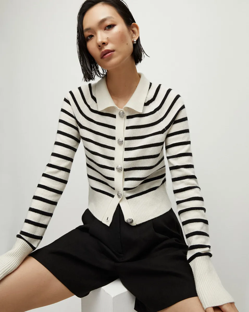 Fashion Veronica Beard Cheshire Cashmere Cardigan in Off-White/Black