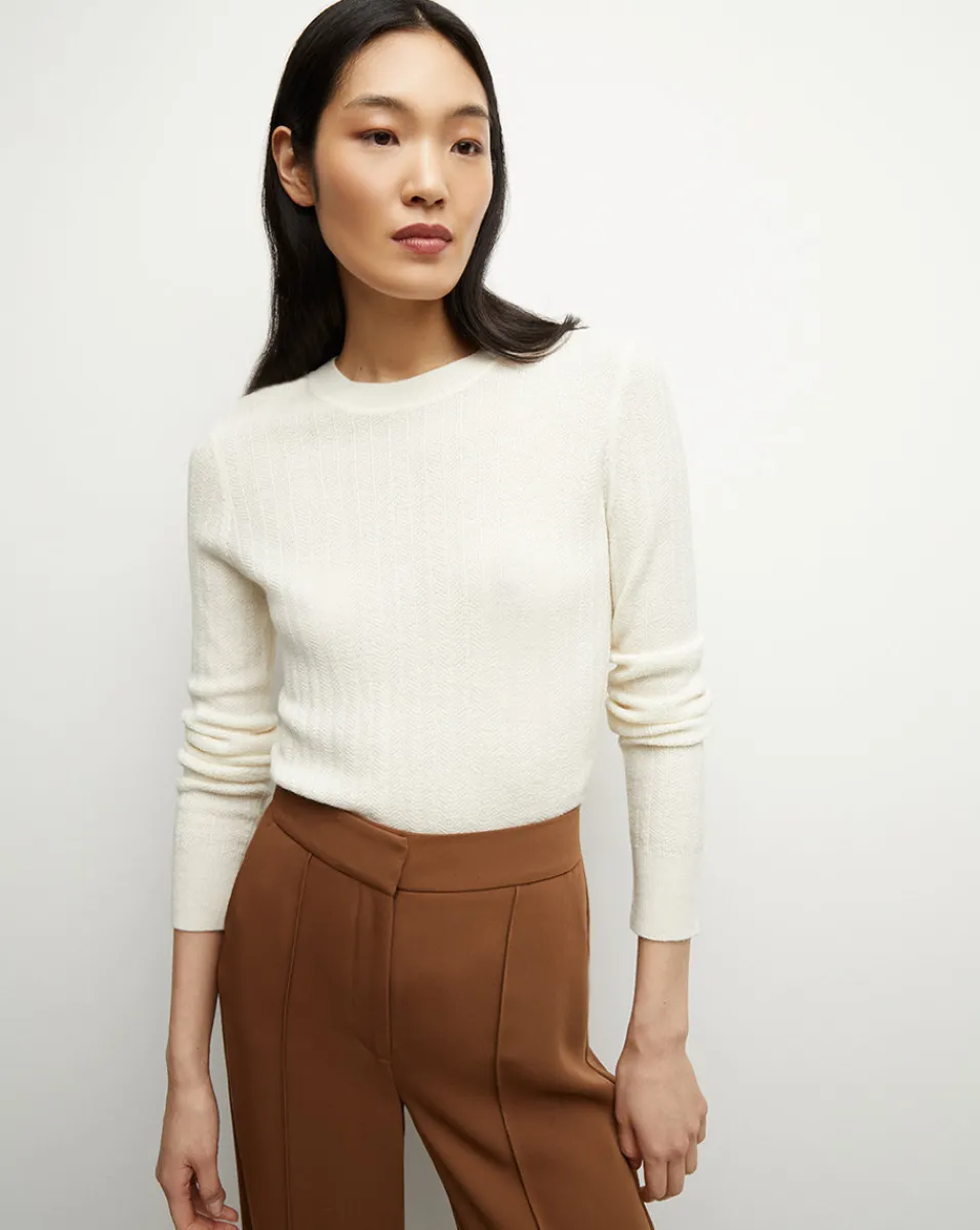 Cheap Veronica Beard Cheval Merino-Wool Pullover in Ivory